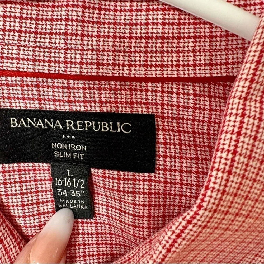 Banana Republic Men's Non-Iron Standard Fit Long Sleeve Plaid Red Shirt Size Lg